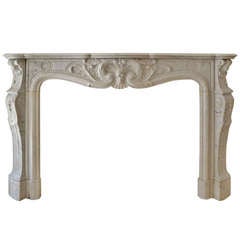 19th Century Louis XV French White Marble Antique Fireplace Mantel