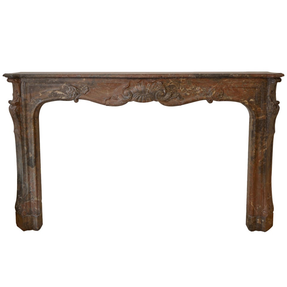 18th Century Large French Louis XIV Marble Chimneypiece in Rouge Royal