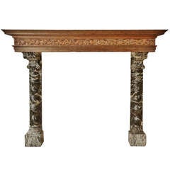 17th Century Baroque Dutch Fireplace, Limewood Frieze, Marble Jambs