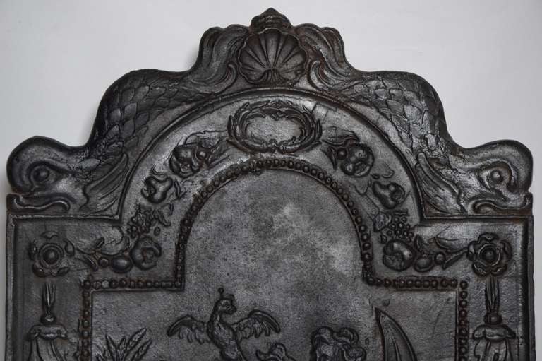 18th Century and Earlier 17th c. Antique Cast Iron Fireback Displaying 