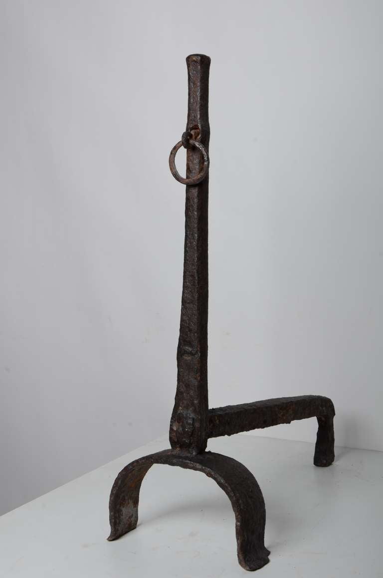 Iron 17-18th C.   Andirons In The Gothic Manner For Sale
