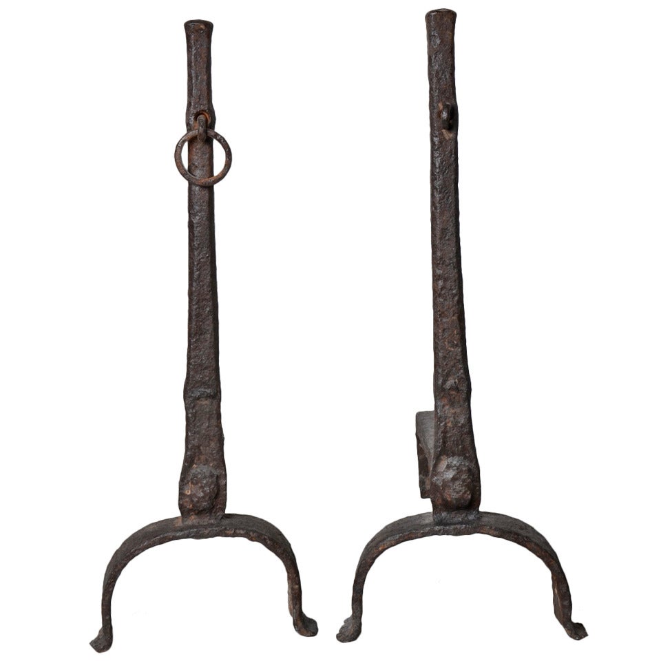 17-18th C.   Andirons In The Gothic Manner For Sale