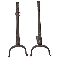 17-18th C.   Andirons In The Gothic Manner
