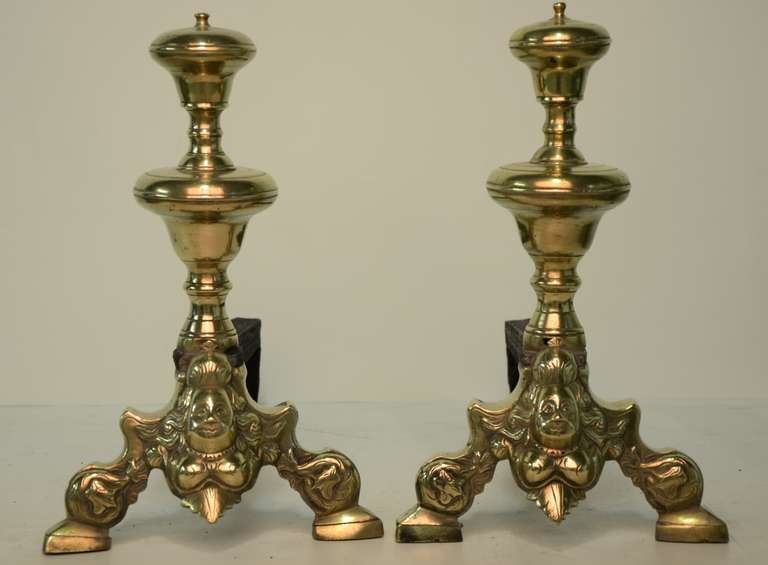 Pair of Dutch Brass Andirons Renaissance, 17th Century In Excellent Condition In Haarlem, Noord-Holland
