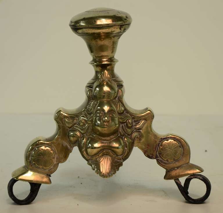 18th Century and Earlier Pair of Small Dutch Brass Andirons, 17th Century For Sale