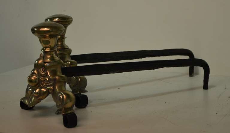 Pair of Small Dutch Brass Andirons, 17th Century For Sale 1