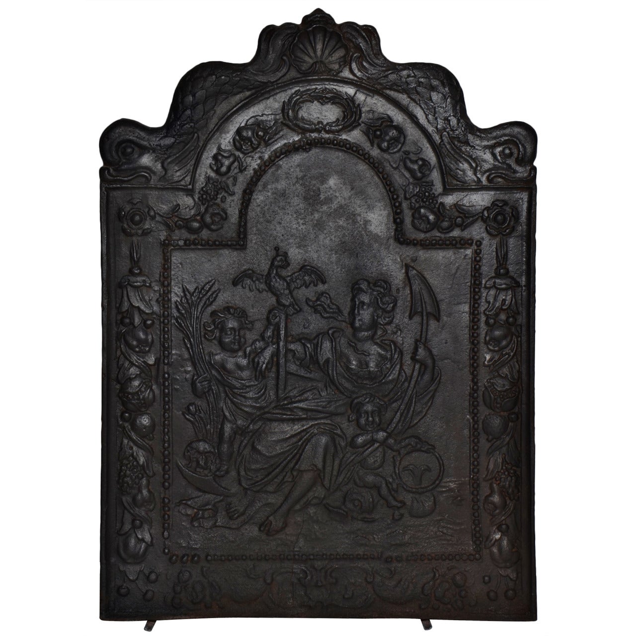 17e s. Plaque de cheminée ancienne en fonte présentant « Spes », la déesse de l'espoir