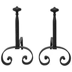 Simple, Elegant Pair of Wrought Iron French Andirons