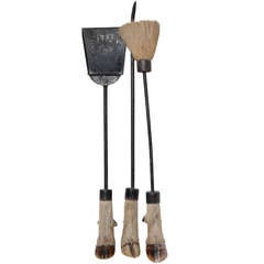 19th c. Antique Fire Tool Set with Deer Hooves 4