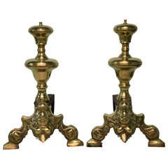 A Pair Of Dutch Brass Andirons Renaissance 17th Century 6