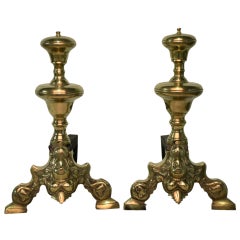 Pair of Dutch Brass Andirons Renaissance, 17th Century