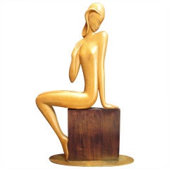 Wood and Bronze Seated Woman Sculpture by Karl Hagenauer