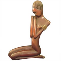 Wood and Bronze Kneeling African Girl Sculpture by Karl Hagenauer