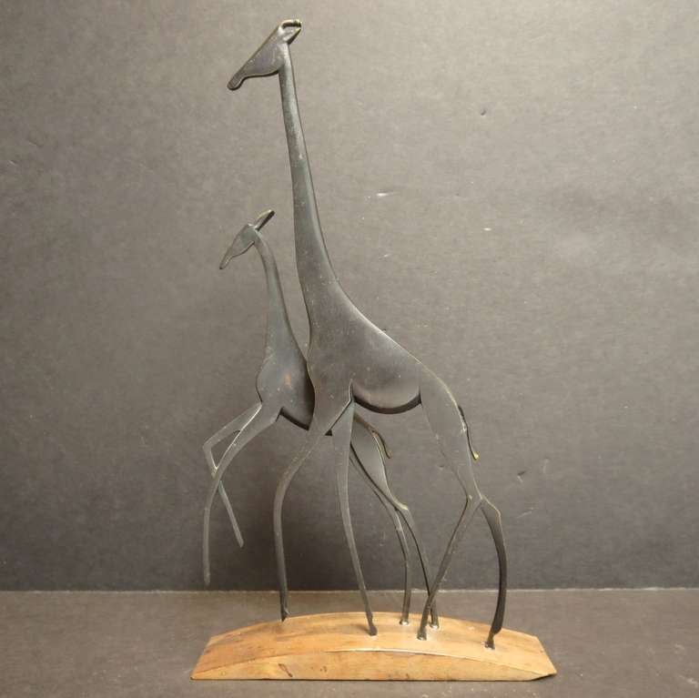 Austrian Bronze and Wood Giraffes Sculpture by Karl Hagenauer