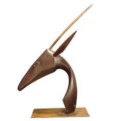 Bronze and Wood Gazelle Head Sculpture by Karl Hagenauer