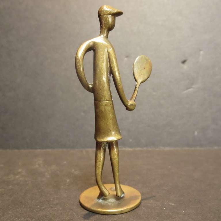 Austrian Bronze Tennis Player Sculpture by Karl Hagenauer