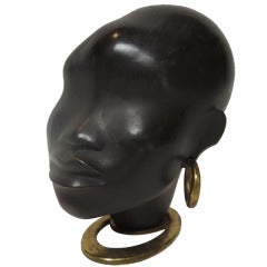 Bronze and Wood African Head Sculpture by Karl Hagenauer