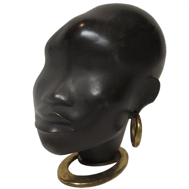 Bronze and Wood African Head Sculpture by Karl Hagenauer at 1stDibs