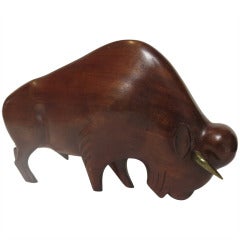 Wood and Bronze Bull Sculpture by Karl Hagenauer