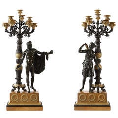 Large Pair of Bronze Candelabra, French Empire, circa 1820 G. Versace Collection