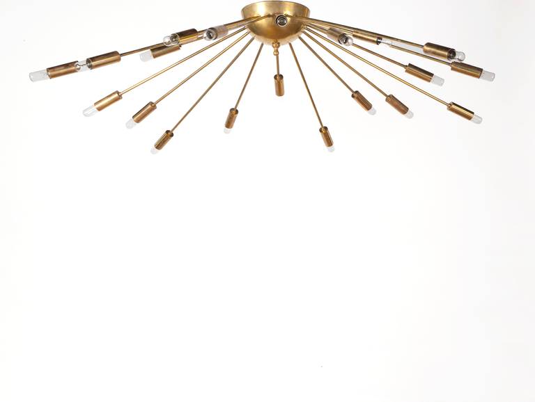 Brass shaped ceiling light with 20 arms of different length.