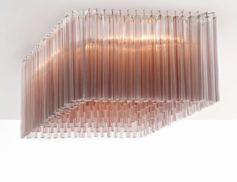 Large square chandelier composed by hundreds of solid glass elements 
