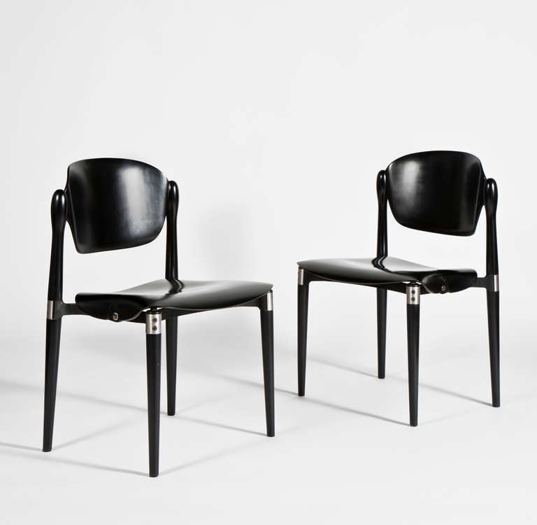 Rare S83 chairs in shaped hardwood |  Seat and backrest in curved plywood | Metal fittings.

6 AVAILABLE

Literature: Giuliana Gramigna 'Repertorio del Design Italiano' 1950-2000 Umberto Allemandi Ed., Vol. I  - Page  95. 
COPPIE CELEBRI.