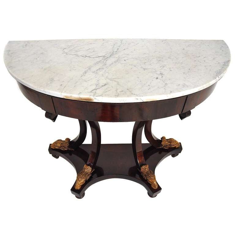 Neoclassical Revival Pair of Marble Console Tables, Tuscan Style