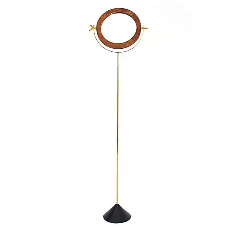 This floor mirror was designed in 1960 by Carl Aubock.
Model: N° 4959
It is a N E W production, made by the workshop Carl Aubock.
Material: nutwood, brass rod, bangle and nut, black cast iron base.