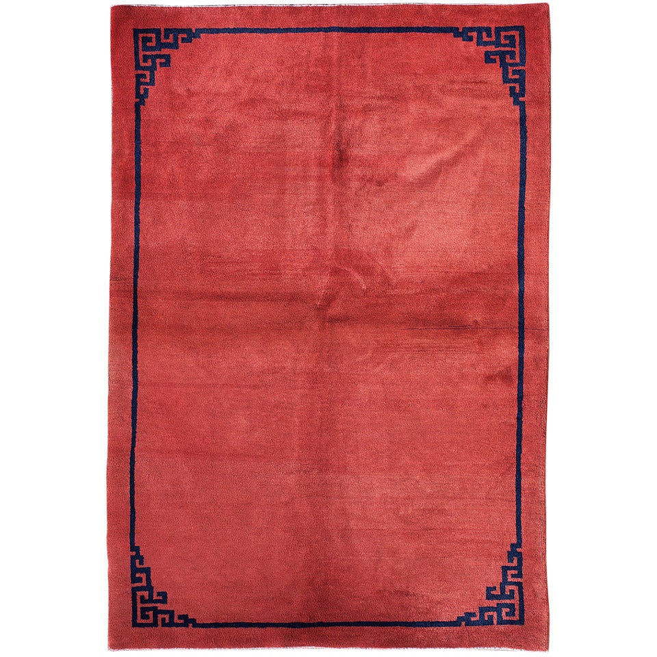 Red Art Deco Antique Chinese Area Rug Beijing - Elegance and Simplicity For Sale