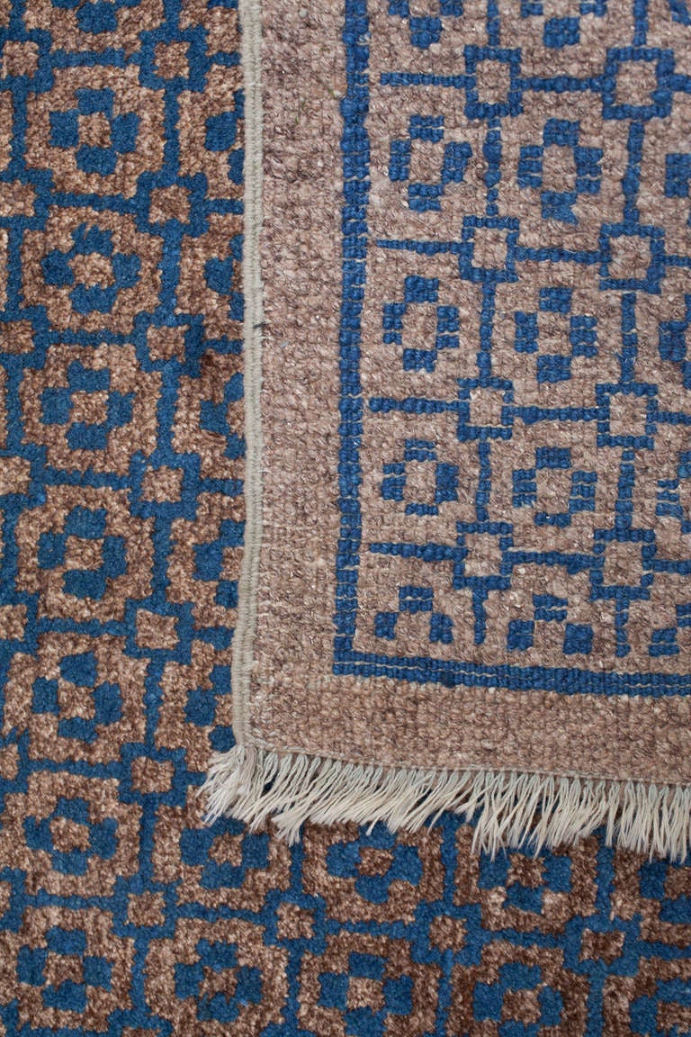 20th Century Geometric Baotou Inner Mongolian Sitting Rug with Brocade Pattern For Sale