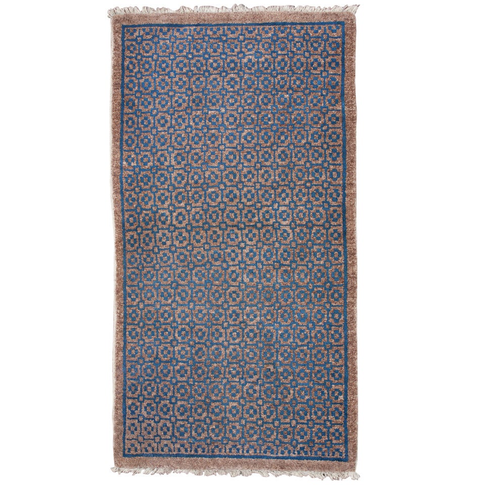 Geometric Baotou Inner Mongolian Sitting Rug with Brocade Pattern For Sale