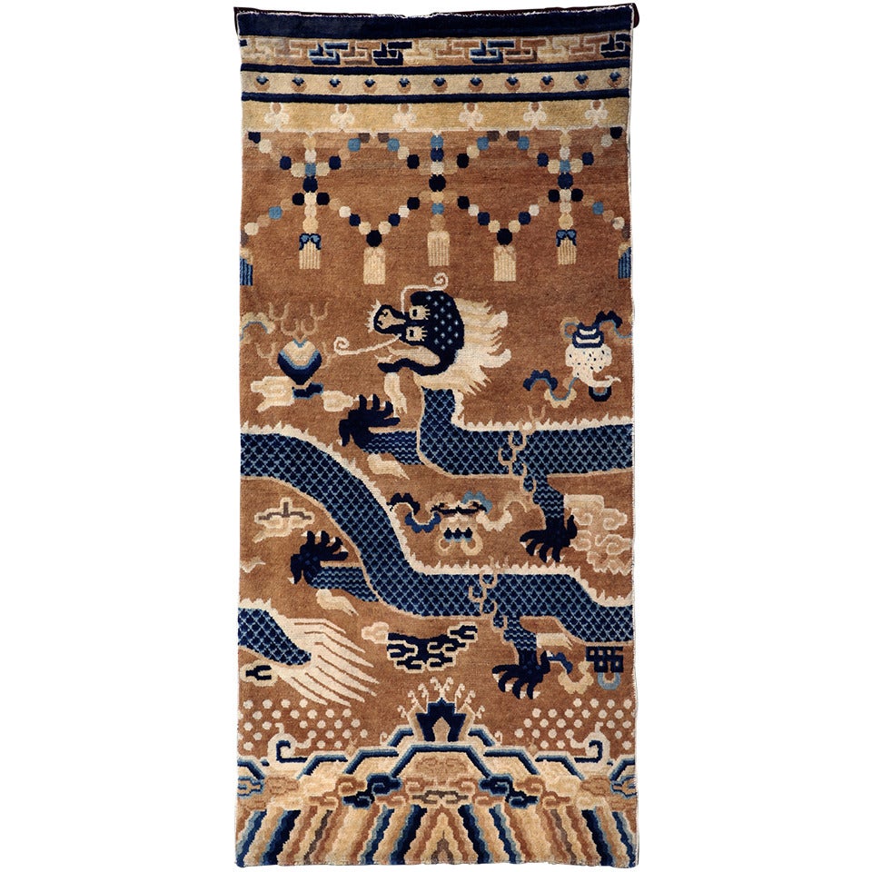 Exquisite Antique Chinese Ningxia Dragon Pillar Rug at 1stDibs