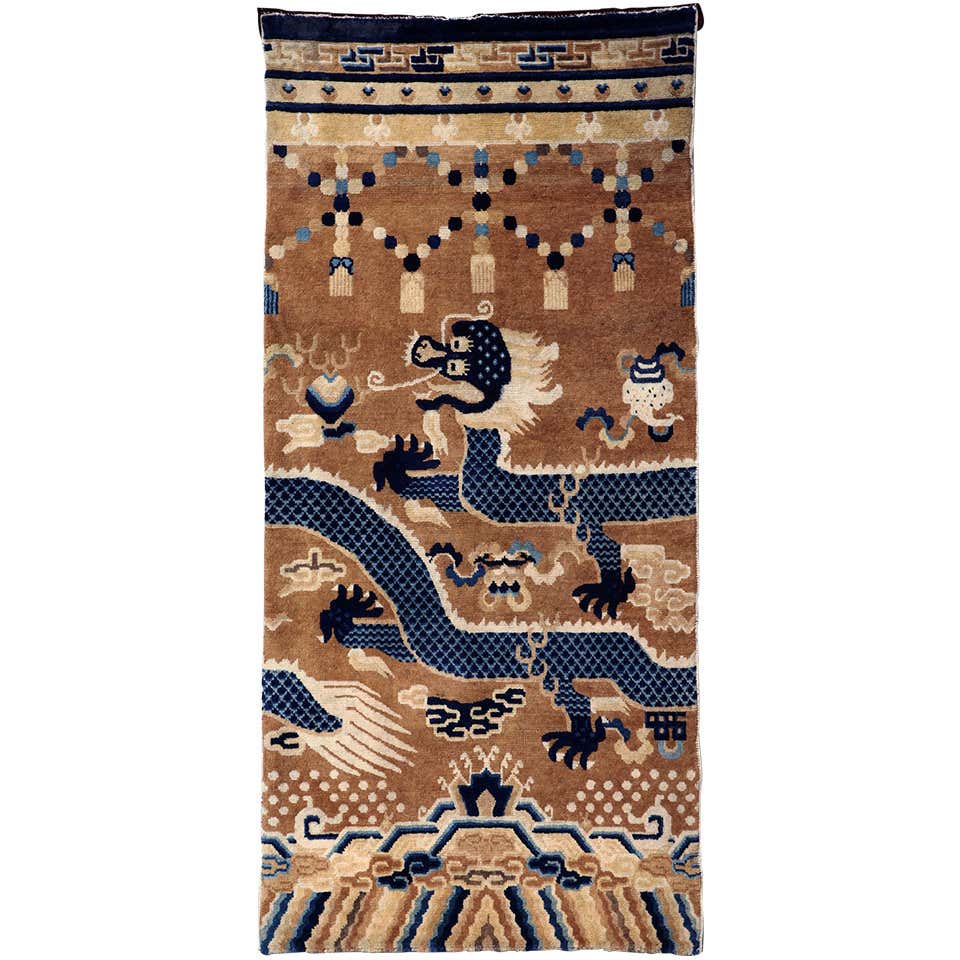 Exquisite Antique Chinese Ningxia Dragon Pillar Rug at 1stDibs