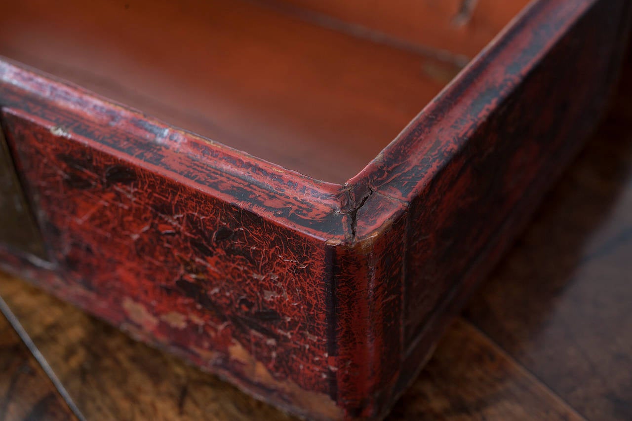 18th Century and Earlier Chinese Ming Dynasty Scholar's Red Lacquer Leather Document Box For Sale