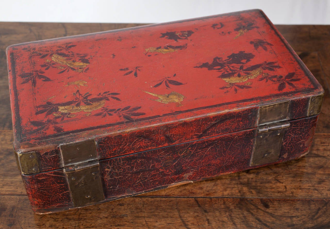 Chinese Ming Dynasty Scholar's Red Lacquer Leather Document Box For Sale 2