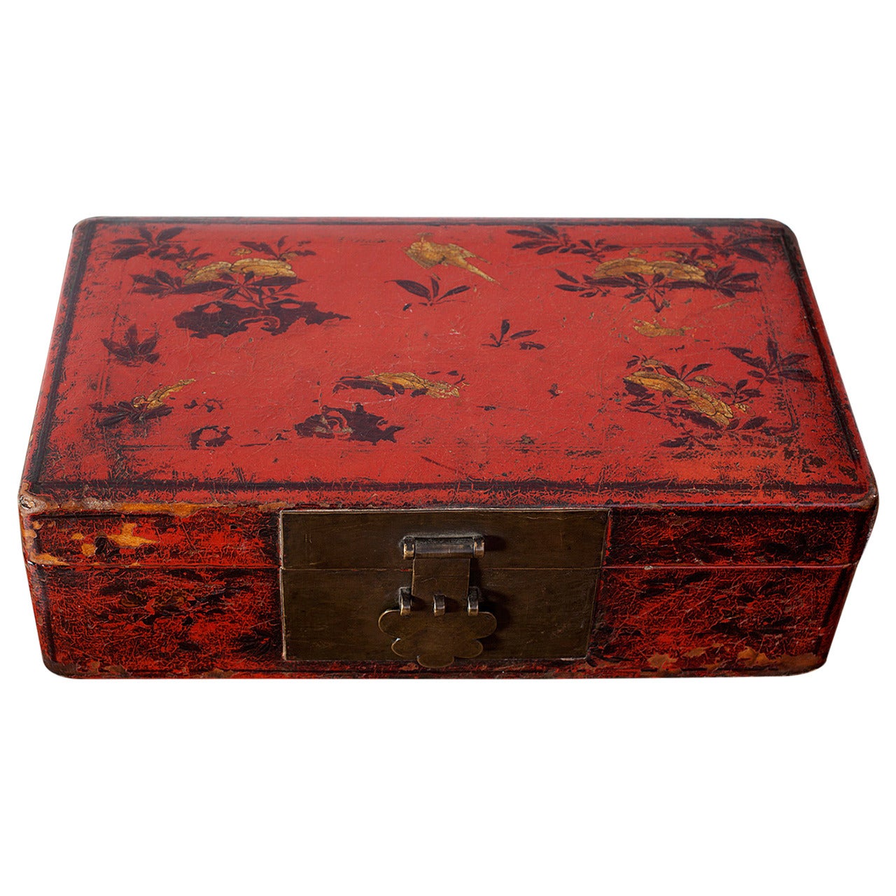 Chinese Ming Dynasty Scholar's Red Lacquer Leather Document Box For Sale