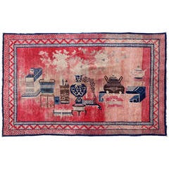 Charming Large Antique Chinese Baotou Pictorial Rug