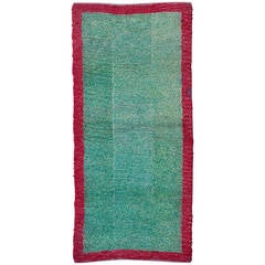 Antique Vintage Geometric Tsudruk Green Minimalist Tibetan Khaden Throw Rug