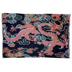 Charming Antique Tibetan Sitting Rug With Dragon Design