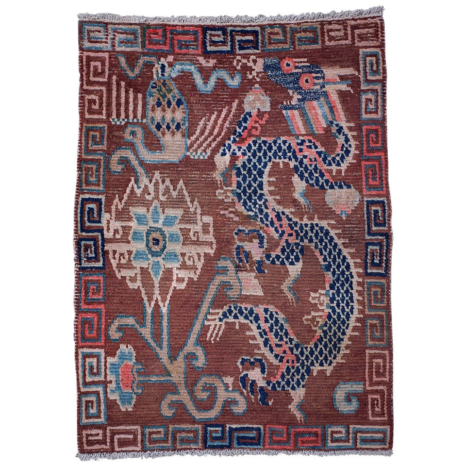 Unique Design Antique Tibetan Dragon Rug For Sale