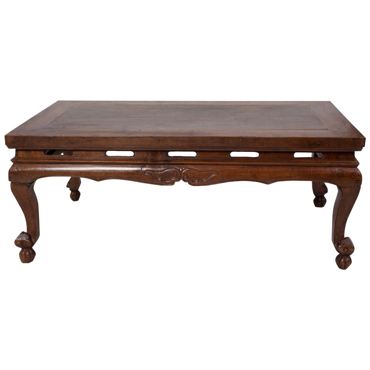 Antique Fine Chinese Walnut Wood Kang Table with Folding Legs For Sale