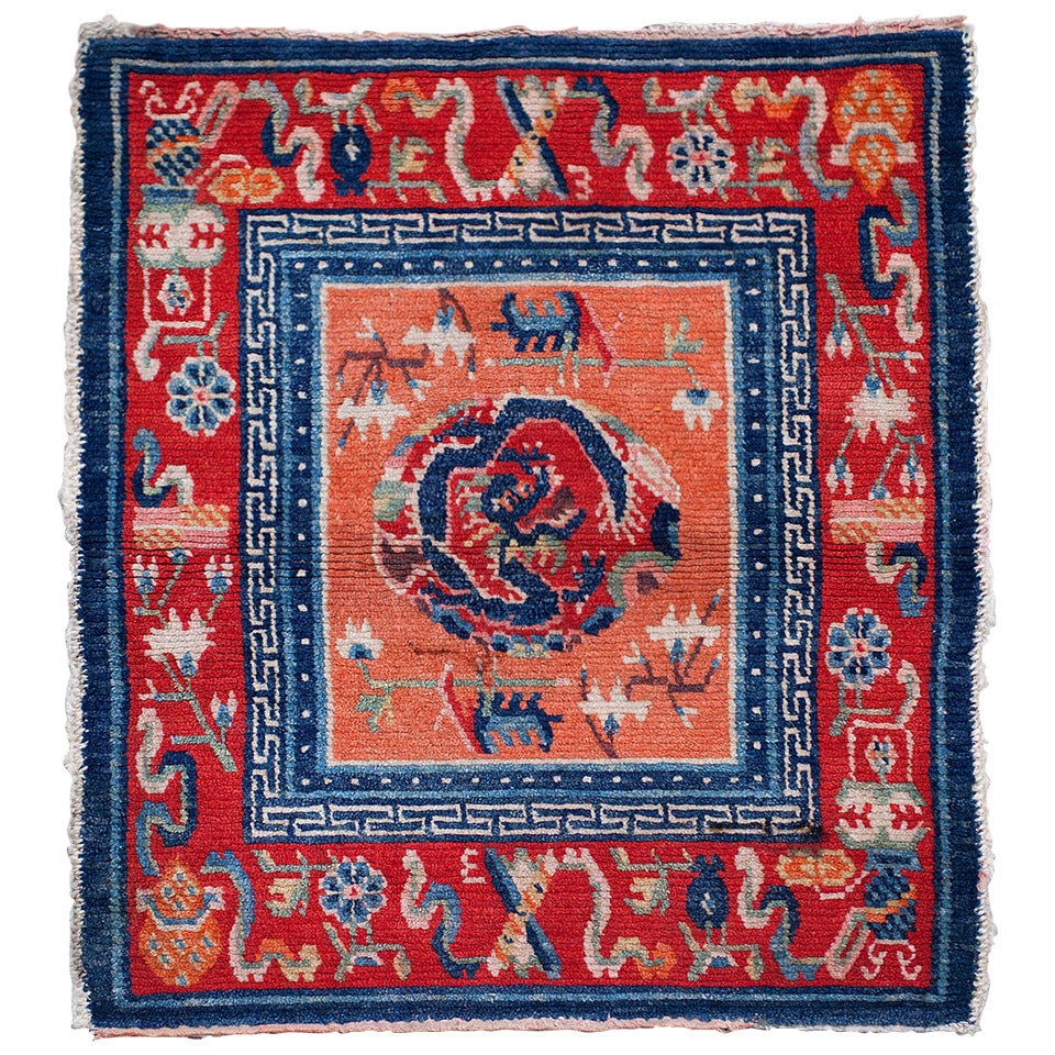 Old Antique Tibetan Rug Saddle Top with Dragon Design For Sale