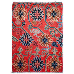 Elegant Antique Tibetan Lotus Flower Design Rug