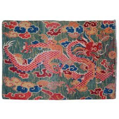 Tibetan Sitting Rug With Green Background Dragon Design