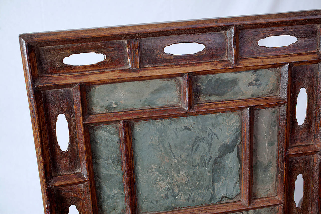 18th Century and Earlier Rare Ming Dynasty Chinese Dreamstone Table Screen with Inset Green Stone Panels