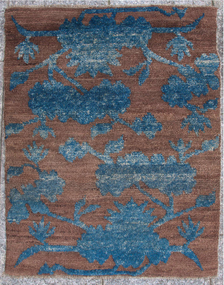 Rare Antique Brown Blue Tibetan Sitting Rug, Collectors Piece