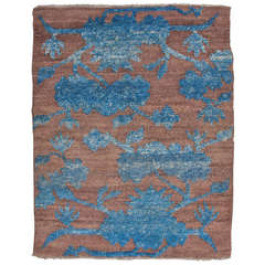 Rare Antique Brown Blue Tibetan Sitting Rug, Collectors Piece