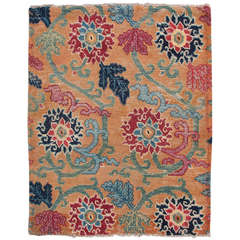 Antique Ochre Tibetan Lotus Flower Design Rug