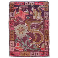 Eccentric Antique Tibetan Dragon and Phoenix Sitting Design Rug